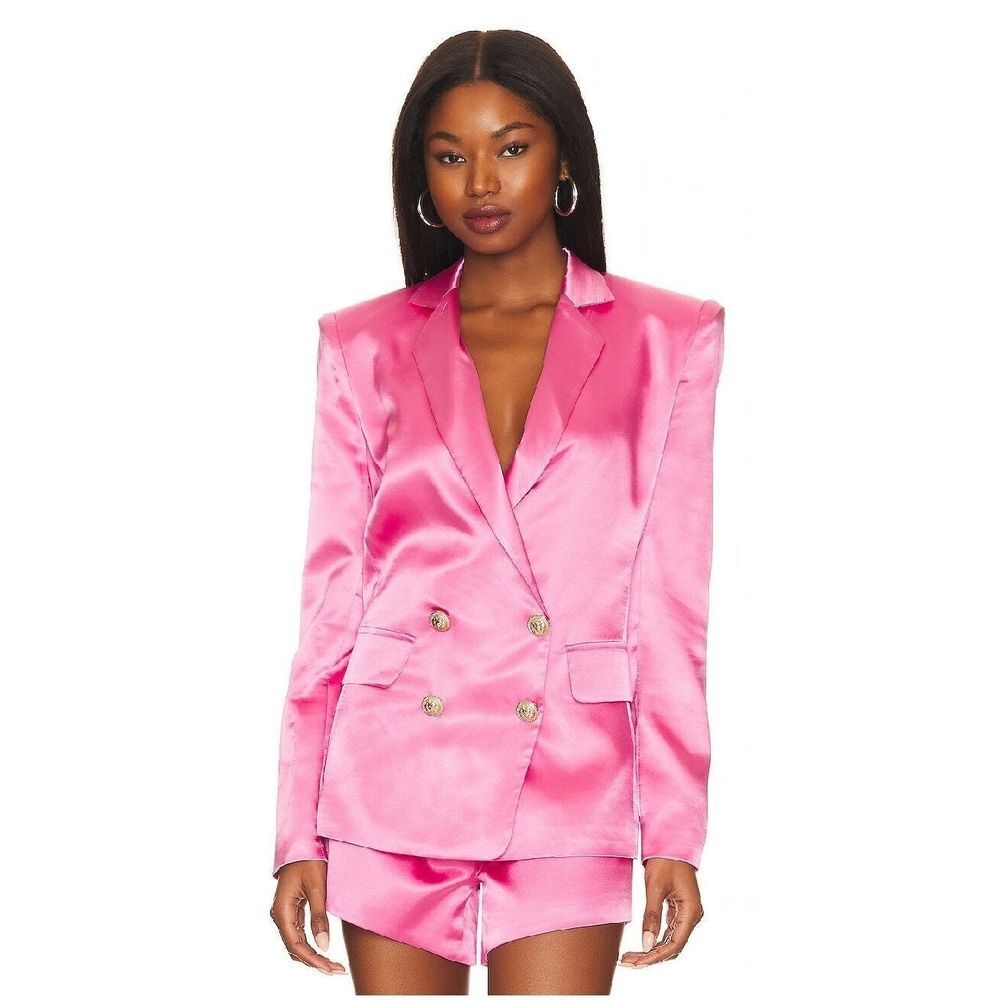Bronx And Banco Blazer XS Double Breasted Satin Gold Buttons Fuchia Barbie Pink